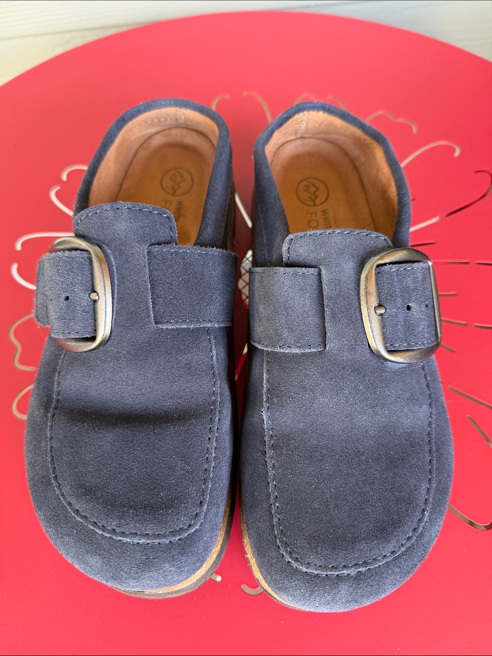 White Mountain Navy Suede Slip-On Mule with Buckle Womens - Picture 2 of 7